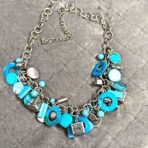 Vintage Silvertone Mixed Metal & Turquoise Blue Bead Choker